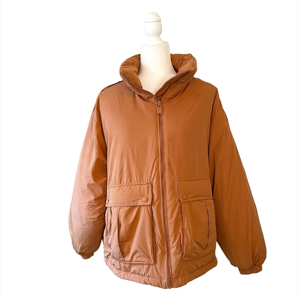 Women's Quilted Puffer Jacket in Camel - Picture 7 of 9
